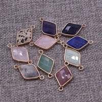 natural stone two hole connector exquisite charms rhombus pendant for jewelry making diy necklace bracelet accessory