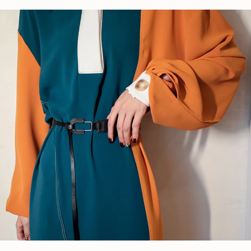 

Spring summer dress new fashion casual Streetwear splice dress Waist Slim dress femme Mid-length dress women dress clothes