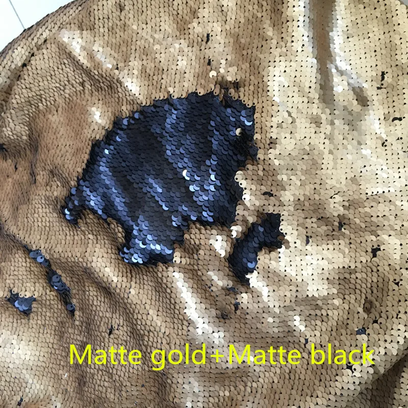 Matte Gold black 130 см x 50 см Реверсивный Русалка рыбья чешуя блесток ткань зеленый/розовое золото блесток ткань с пайетками для платьев/бикини/наволочки - Цвет: Matte Gold black