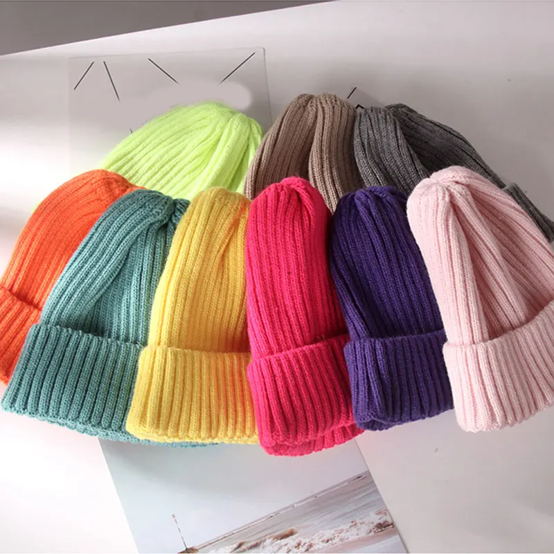 

Unisex Solid Color Crochet Knitted Pointy Hat Winter Warm Baggy Casual Beanie Ski Cap for Women Men Bright Color Caps Female hat