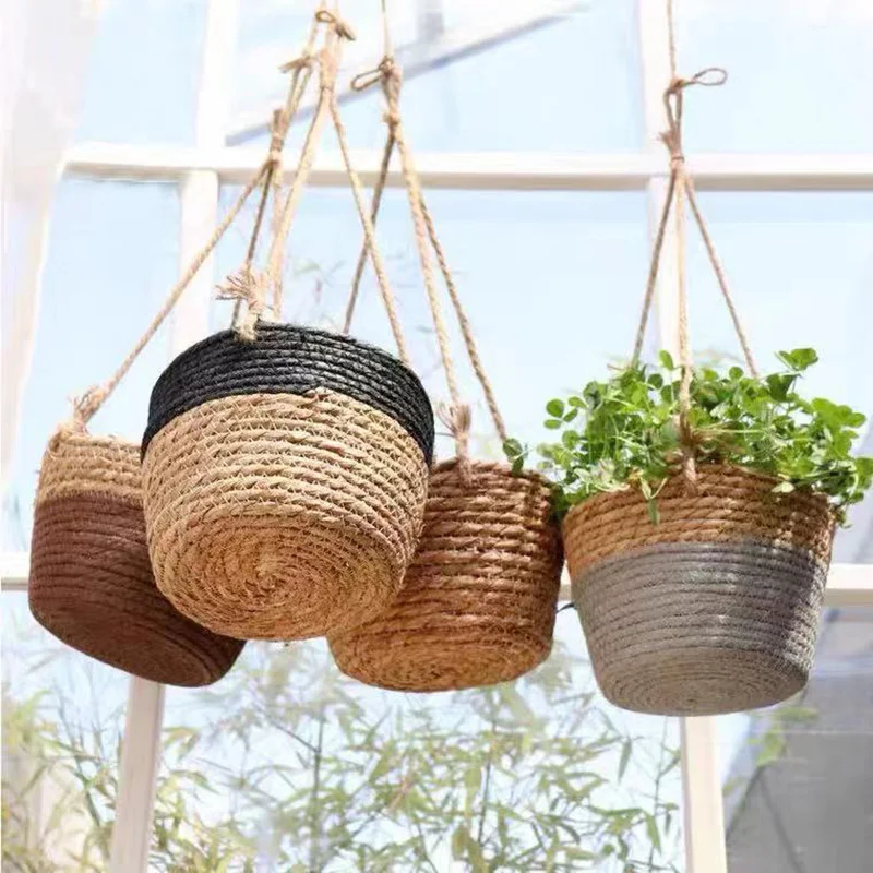

Decorative Flower Pots Planter Rattan Hand Woven Wicker Basket Gardening Decoration Basket Hanging Pots for Plants Flower Pot