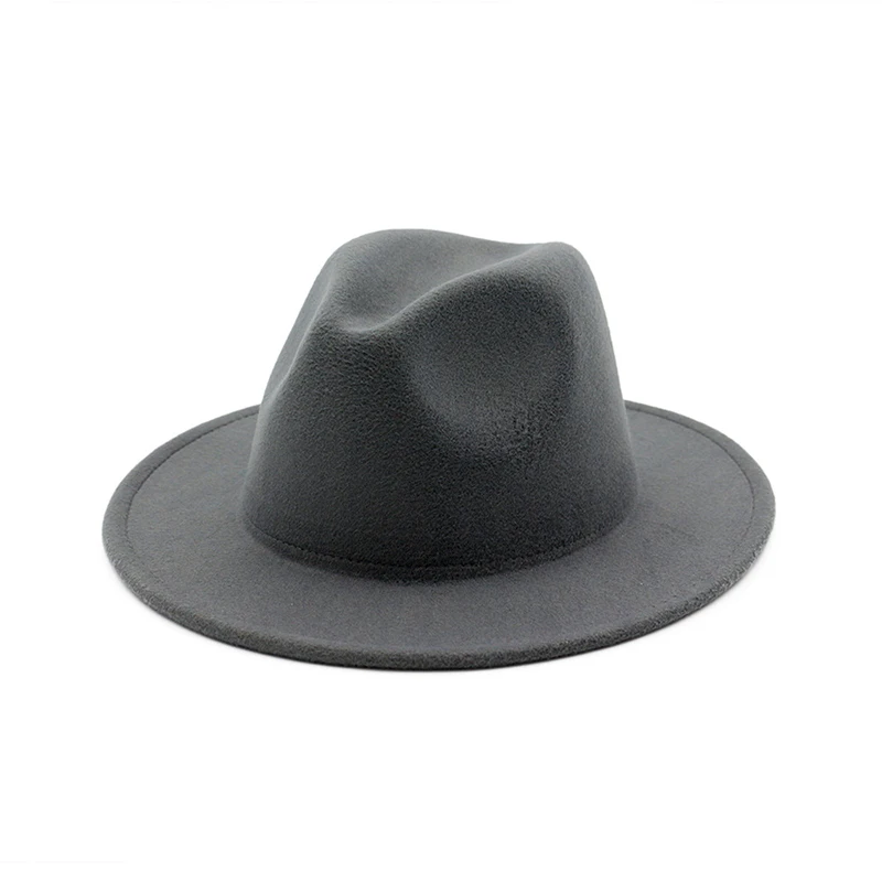 Light Grey FS, 11 цветов, фетровая шляпа для женщин и мужчин, одноцветная шерстяная фетровая шляпа, осенняя черная шапка, церковный боулинг, джаз, шапки - Цвет: Light Grey