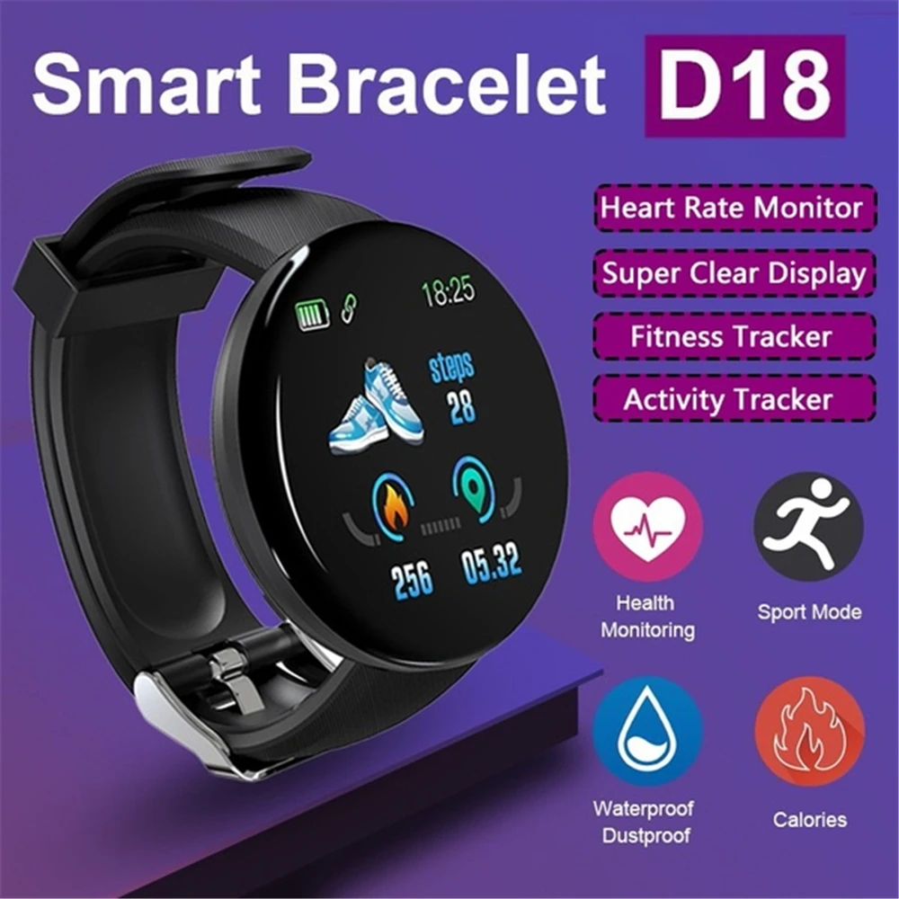 

Smart Watch For Men And Women Wristband, Blood Pressure Heart Rate Digit Clock ,Android Ios Waterproof Sport Fitness Watches D18