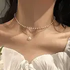 Ожерелье-чокер женское, Двухслойное, с жемчугом, 2021