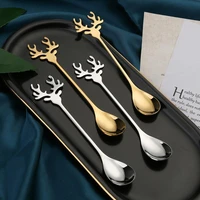 christmas tableware stainless steel elk coffee spoons butterfly hanging cup tea spoons decor dessert cake fruit fork for kitchen