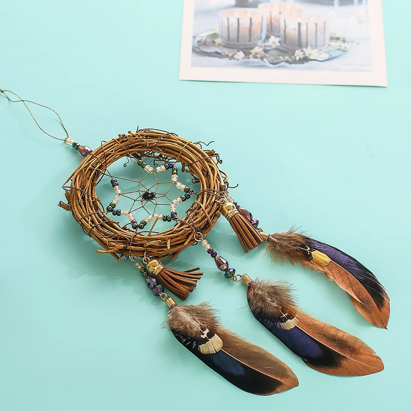 Прямая поставка маленькая лоза кулон в виде Ловца снов перо круглый Ловец сетка