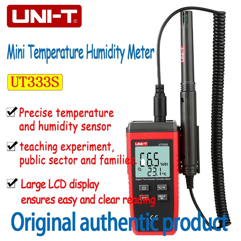 UNI-T UT333S Mini Temperature Hygrometer Sensor LCD Digital Thermometer Indicates LCD Backlight