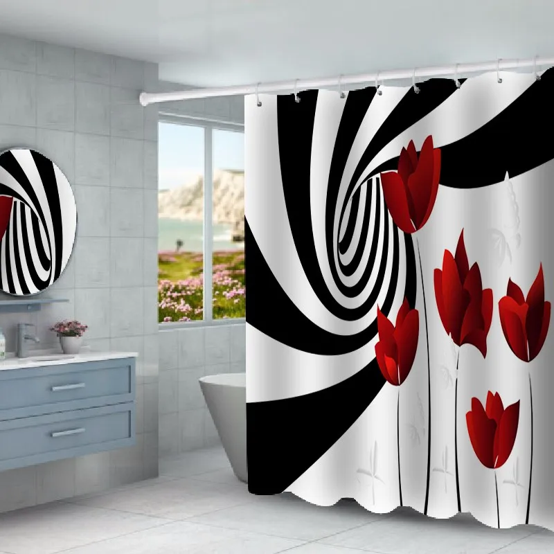 

3D Digital Printed Bath Curtain Bathroom Products Happy Shower Valentine Day Love Rose Toilet Mat Waterproof Shower Curtains