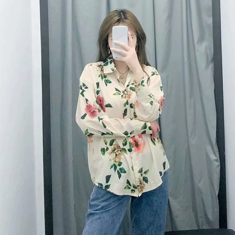 

2020 Women Spring Summer Shirt Floral Print Lapel Long Sleeve Shirt Ladies Turndown Neck Casual Blouse