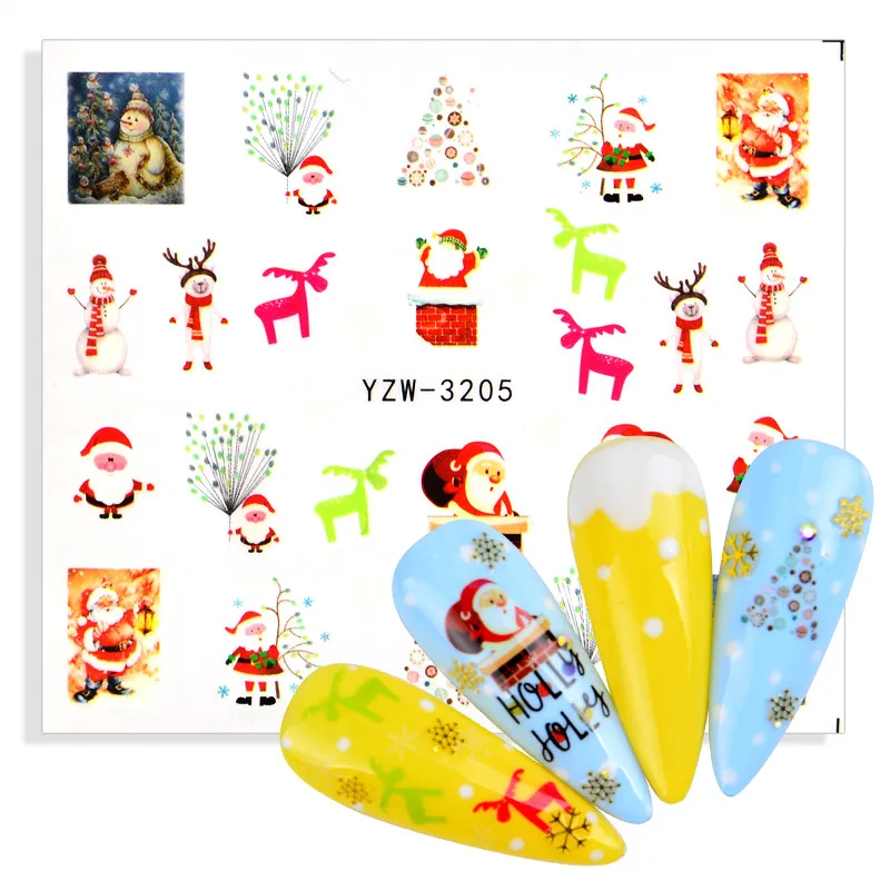 

Christmas New Year Series Nails Decals Santa Snowman Bells Elk Snowflake Pattern Transfer Sticker Nail Art Decoration