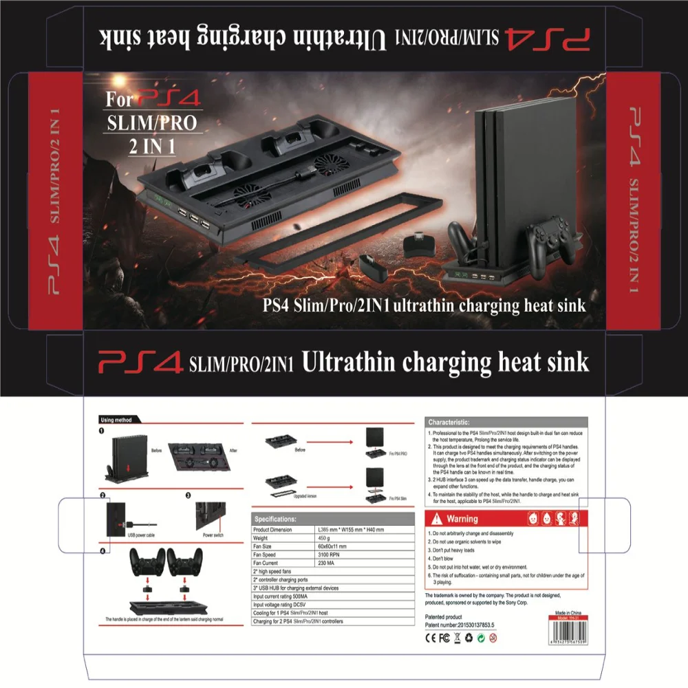 Вертикальная охлаждающая зарядная подставка 2 в 1 для PS4 Slim/Pro P S4 игровая станция 4