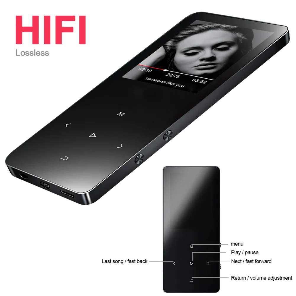 

MP4-плеер 1,8 дюйма, музыкальный плеер с поддержкой Bluetooth 4,2, Hi-Fi, с сенсорным экраном, FM радио, воспроизведением видео, электронной книги