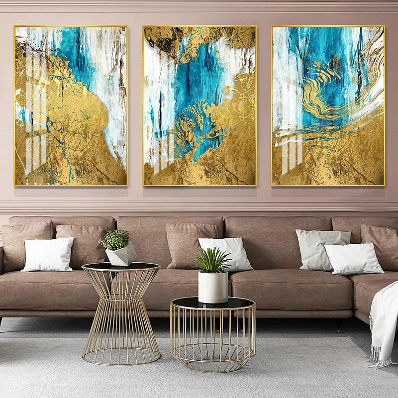 Kopen Blauw Goud Kleur Kristal Porselein Schilderen Woonkamer Kantoor Abstracte Diamond Inlay Schilderen Thuis Art Wanddecoratie