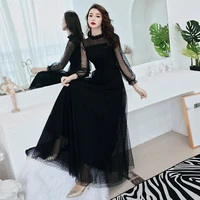 special occasion dresses illusion o neck full tulle lace a line luxury black floor length vintage elegant women prom gown e838