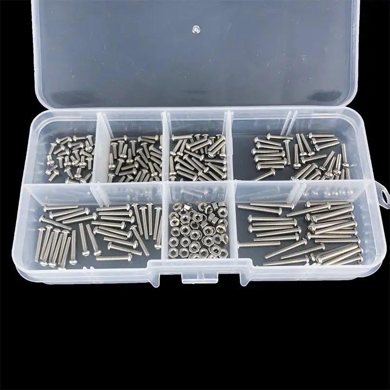 

230pcs 304 Stainless Steel M2 Bolts and Nuts Set Hex Socket Button Head Round Cap Screws Kit Assortment Kit with Storage Box