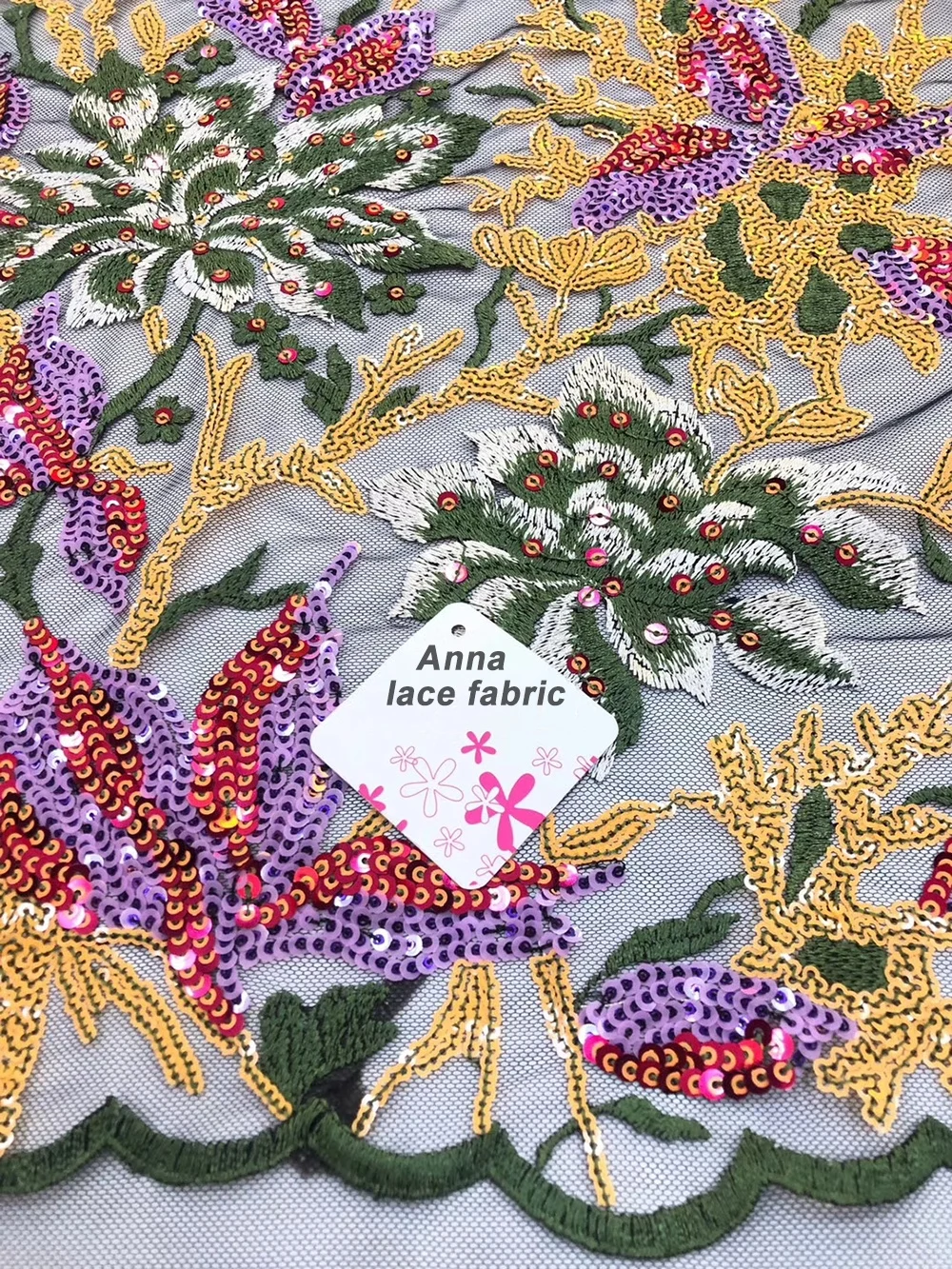 Французская кружевная ткань с блестками Anna Высококачественная вышитая