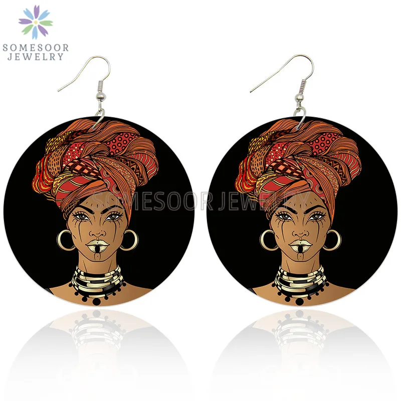 SOMESOOR Afrocentric ткань повязка для волос женщин черный Artstic натуральное дерево серьги