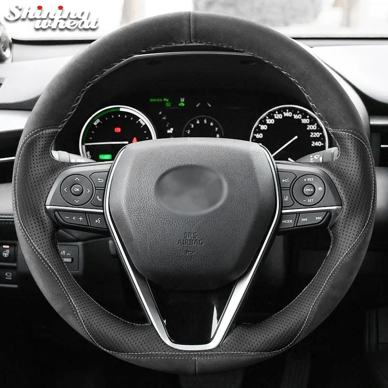 

Hand Sew Black Leather Suede Steering Wheel Cover for Toyota Camry 2018-2019 Avalon 2019 Corolla 2019-2020 RAV4 2019