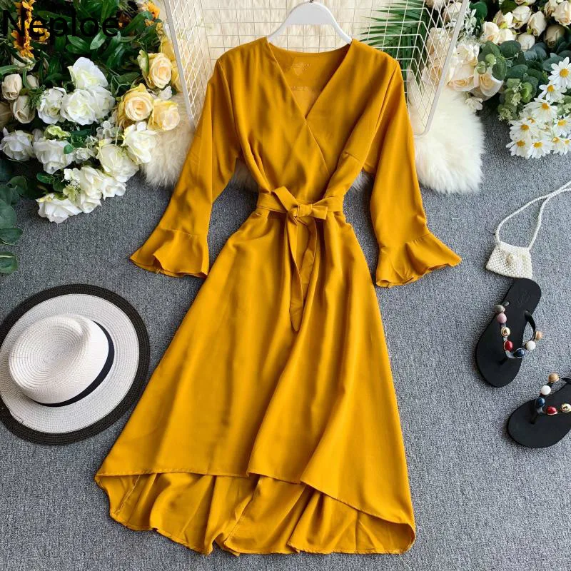 Женское шифоновое платье neplue осеннее макси с v образным вырезом сексуальные