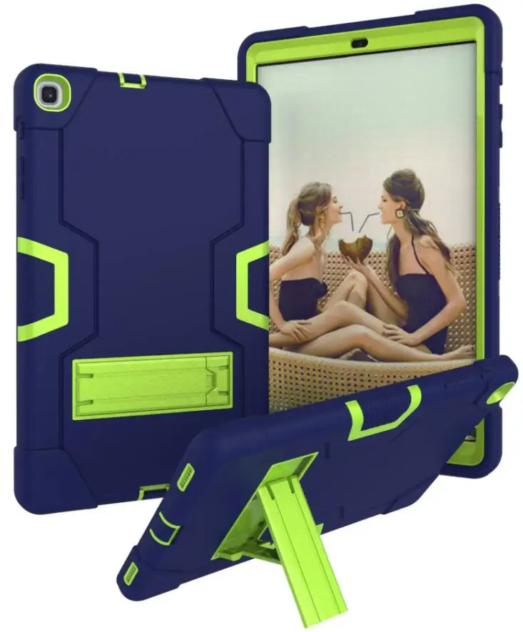 dark blue green Чехол для Samsung Galaxy Tab A 10,1 SM-T510 T515, детский безопасный сверхмощный силиконовый Жесткий противоударный Броня Гибридный чехол-подставка+ ручка - Цвет: dark blue green
