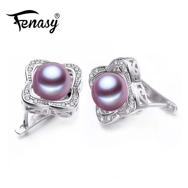 FENASY серьги из натурального пресноводного жемчуга 925 пробы серебряные жемчужные ювелирные изделия Новые жемчужные модные панк серьги-гвоздики - Цвет камня: purple pearls