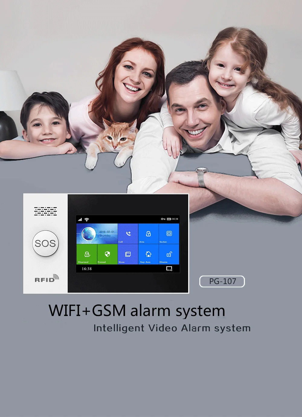 Беспроводная домашняя охранная сигнализация WIFI GSM SMS Tuya Smart Life APP Control с сенсорным