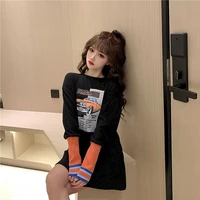 2021 summer round neck casual cartoon t shirt contrast color oversized gothic punk clothes korean graphic tees women clothing