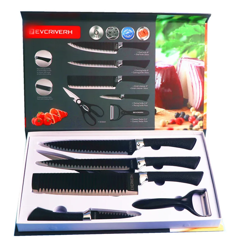 

Knife Butterfly Knife Kitchen Knives Hunting Knife 6-Piece Kitchen Knife with Wavy Pattern Gift Set Stainless Steel Durable