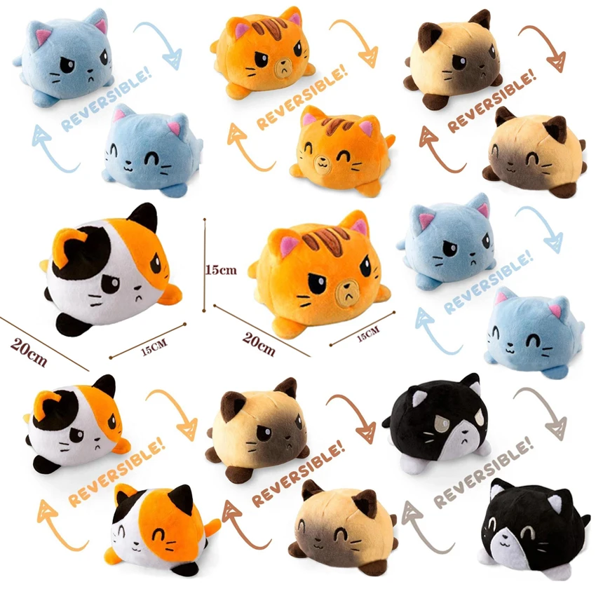 

Милый двусторонний флип-Кот гэто, плюшевая мягкая игрушка-Зверюшка, домашние аксессуары, кукла-животное, детские подарки, детский спутник, п...