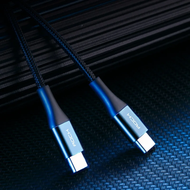 Кабель ROCK usb type C-type C для Macbook pro, кабель для зарядки данных type-c-USB C, кабель для мобильного телефона SAMSUNG, Xiaomi, HUAWEI - Цвет: Black