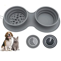 collapsible pet bowl silicone slow down feeding tray cats dogs food water feeder foldable travel eating dish grey color