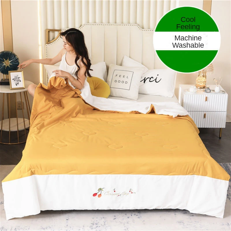 Летнее одеяло с вышивкой воздушным охлаждением из ледяного шелка односпальное