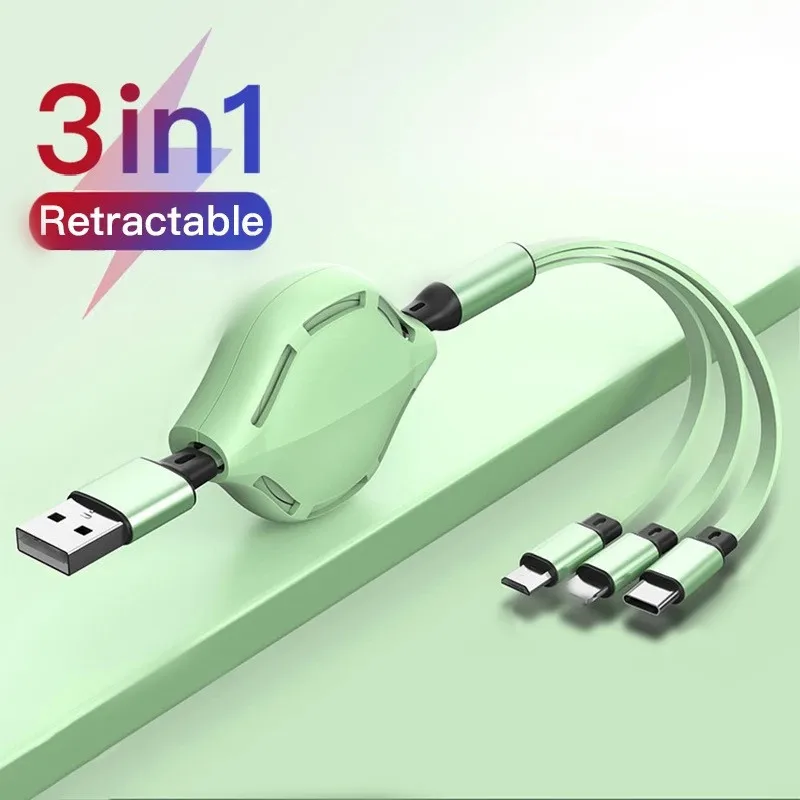 Выдвижной 3 в 1 2 USB Type C Micro 8 контактный кабель для iPhone Huawei зарядный 110 см 2A быстрой