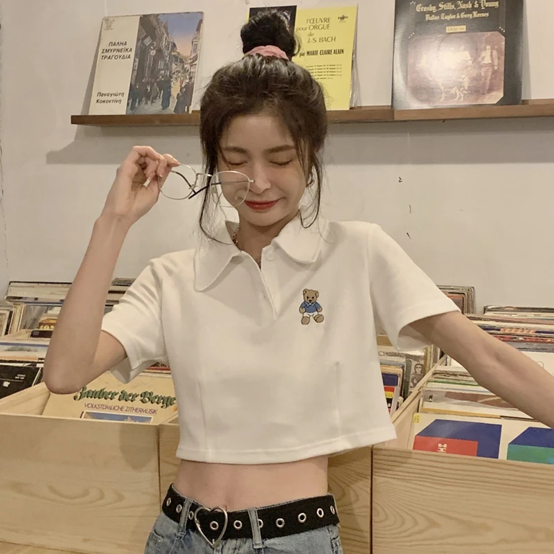 

Топ, женские рубашки поло, летняя футболка с коротким рукавом, Женская винтажная одежда, однотонный Тонкий Топ, футболки с рисунком