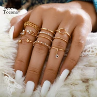 tocona 8pcssets hollow out rings for women men charms clear crystal stone gold chain rings bohemian jewelry accessories anillo