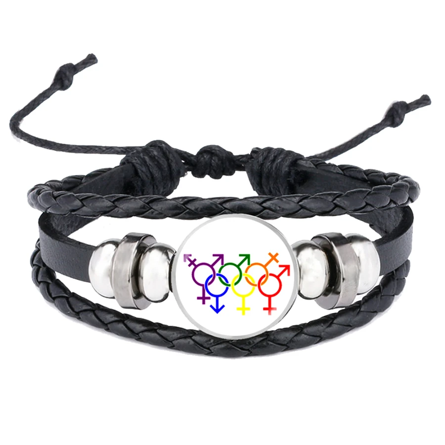 ЛГБТ Би Прайд браслеты гей кожаные Кнопки для браслета Кнопка Браслеты стекло