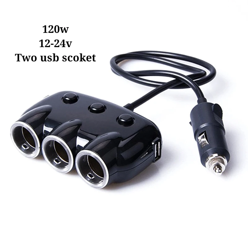 

12V/24V 120W 3 Way Auto Sockets Car Cigarette Lighter Adapter 5V 3.1A Output Power Car Charger Interior Parts
