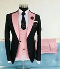 Пиджак, жилет, брюки, мужские классические костюмы розового цвета, смокинг для жениха, 3 шт.