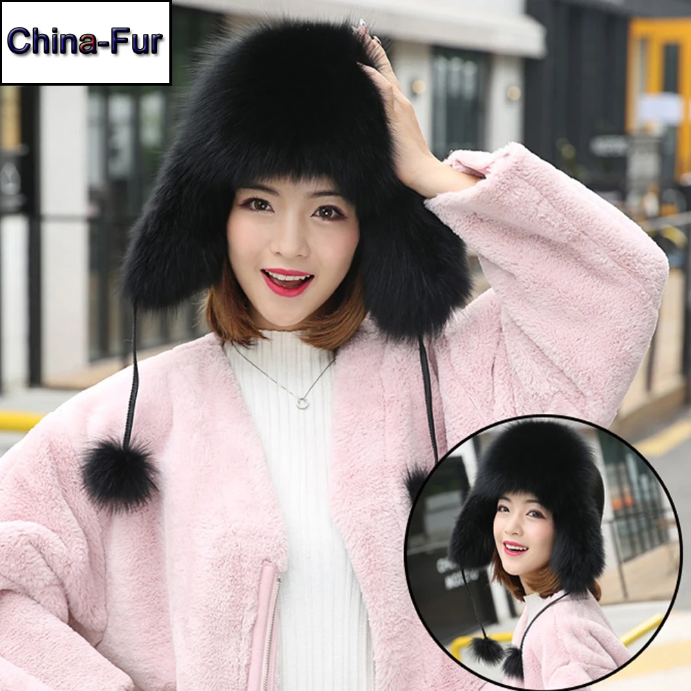 Лидер продаж 2021 женские милые шапки из натурального Лисьего меха русская ушанка