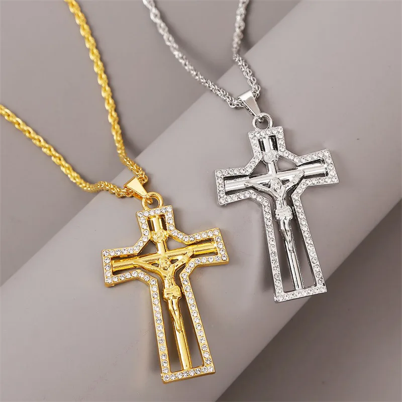 Creative Design Fashion Rhinestone Grote Kruis Ketting Hanger Vrouwen Mannen Hip Hop Sieraden Goud Zilver Kleur Lange Ketting Creative Design Fashion Rhinestone Grote Kruis Ketting Hanger Vrouwen Mannen Hip Hop Sieraden Goud Zilver Kleur Lange Ketting