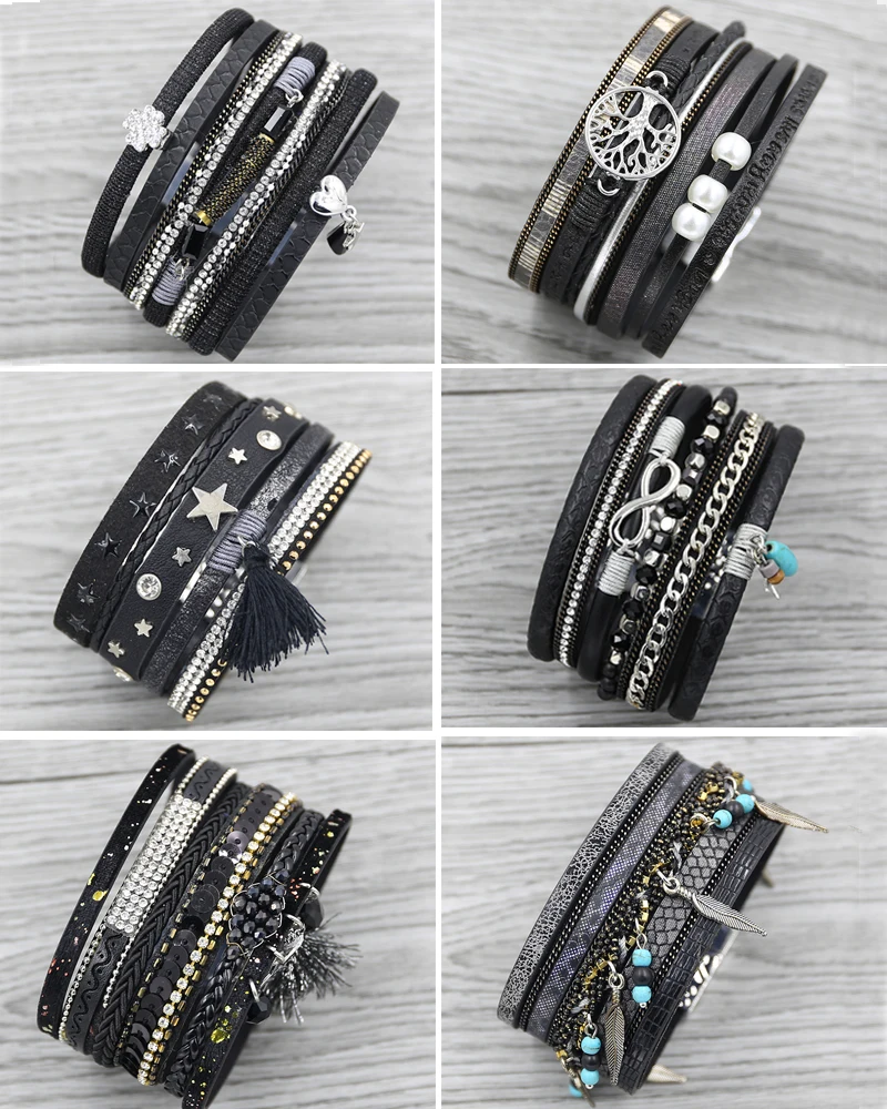 Черный кожаный браслет STRATHSPEY для женщин 2020 утверждение Широкие браслеты с кисточкой Магнитный панк-браслет и браслет украшения.