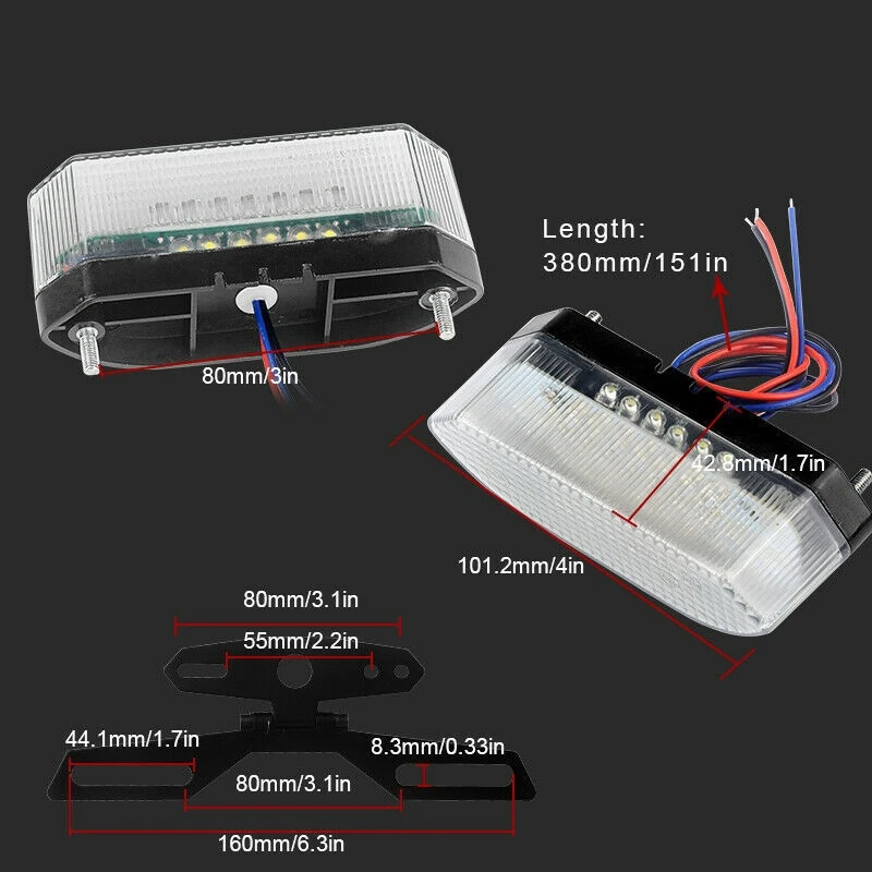 

Motorcycle ATV 30LED Brake Light License Plate Tail Light Turn Signal Lamp with Bracket Transparent Cover