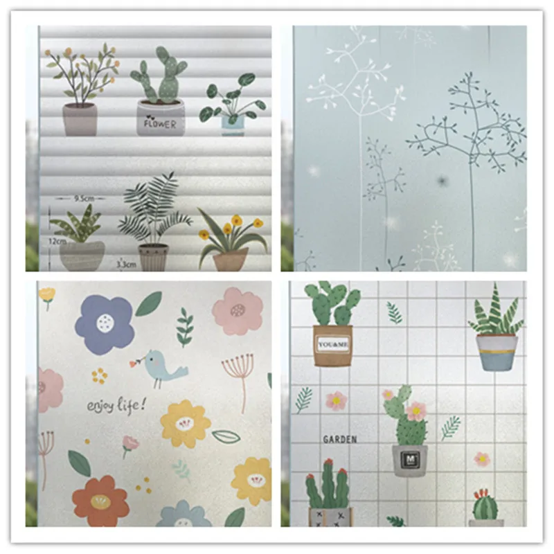 

plant flower pattern electrostatic frosted material living room bedroom garden bathroom glass door sunscreen privacy film