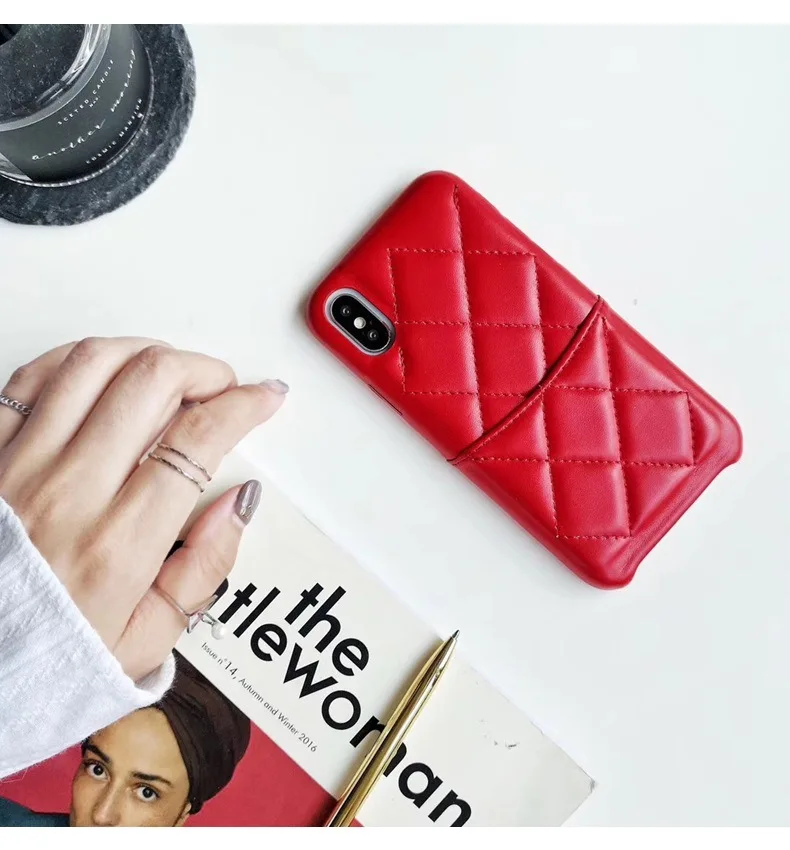 red Для Iphone 11 Pro ромб роскошный из искусственной кожи чехол с держателем карты чехол для телефона для Iphone X XR XS Max 6 6S 7 8 Plus задняя крышка - Цвет: red