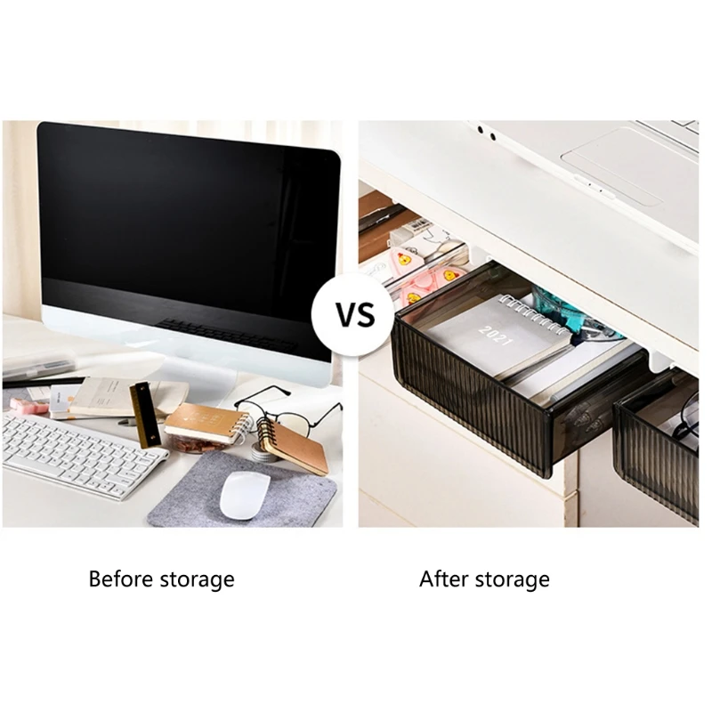 

Under Table Drawer Hidden Storage Box Self Adhesive Pen Pencil Tray Holder Desk Office Stationery Sundries Organizer