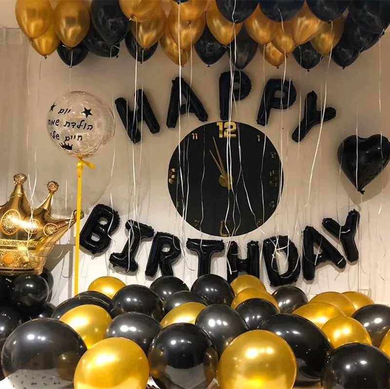 1pc party decoration black gold digital confetti mesh 4d balloon baby 2 years old birthday theme party decoration