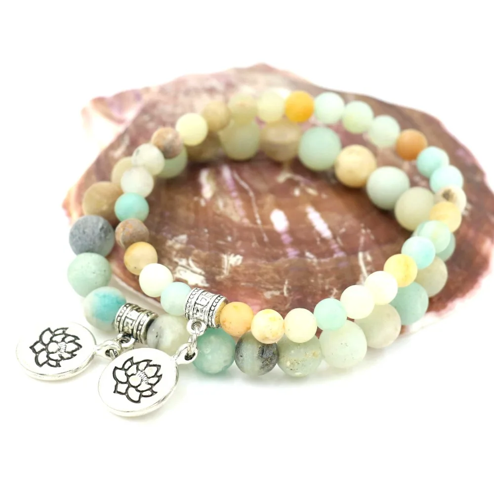 Матовая амазонит камень браслет на веревке для йоги мала чакр OM Лотос Будды