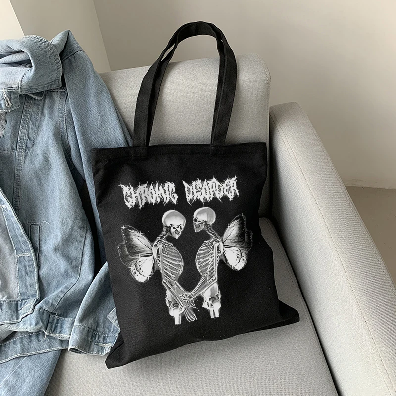 Женская Холщовая Сумка через плечо с принтом черепа и бабочки - купить по