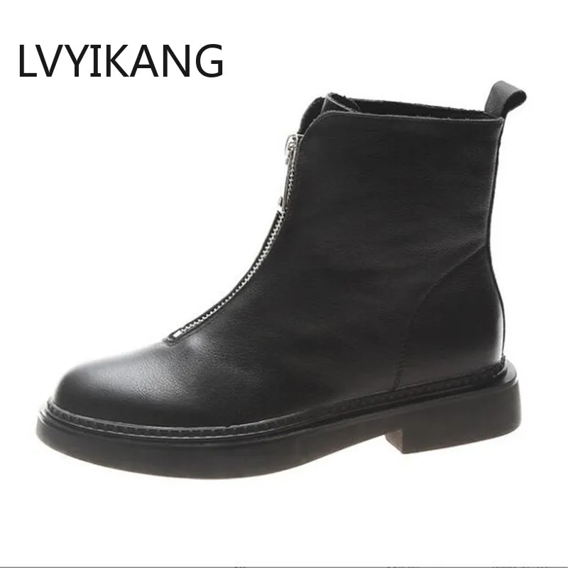 LVYIKANG 2019 новые женские кожаные ботильоны на молнии спереди осенне зимние