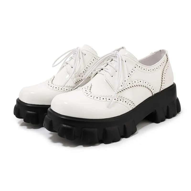 PXELENA Large Size 34-45 British Women Oxfords Wingtip Chunky Platform Punk Rock Gothic Creepers Lace Up Casual Comfort Shoes 45 | Обувь